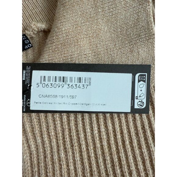 Pretty Little Thing Petite Oatmeal Knitted Rib Cropped Cardigan Women's 8 - NWT - Picture 5 of 11